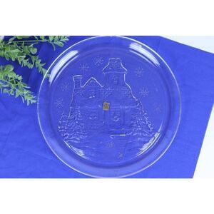 Vtg Arcoroc Glass Christmas Serving Plate 13" Embossed Made in France